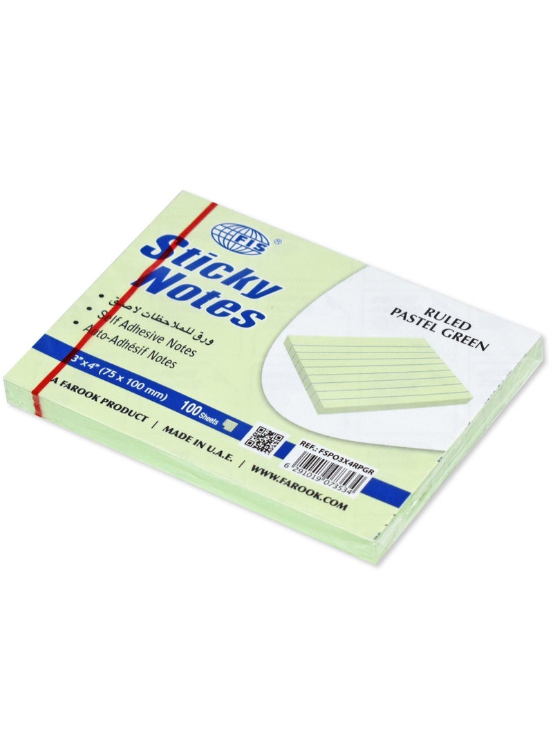FIS Sticky Note Pad, 3X4 inches, Pack of 12, Ruled Pastel Green -FSPO3X4RPGR - Image 2