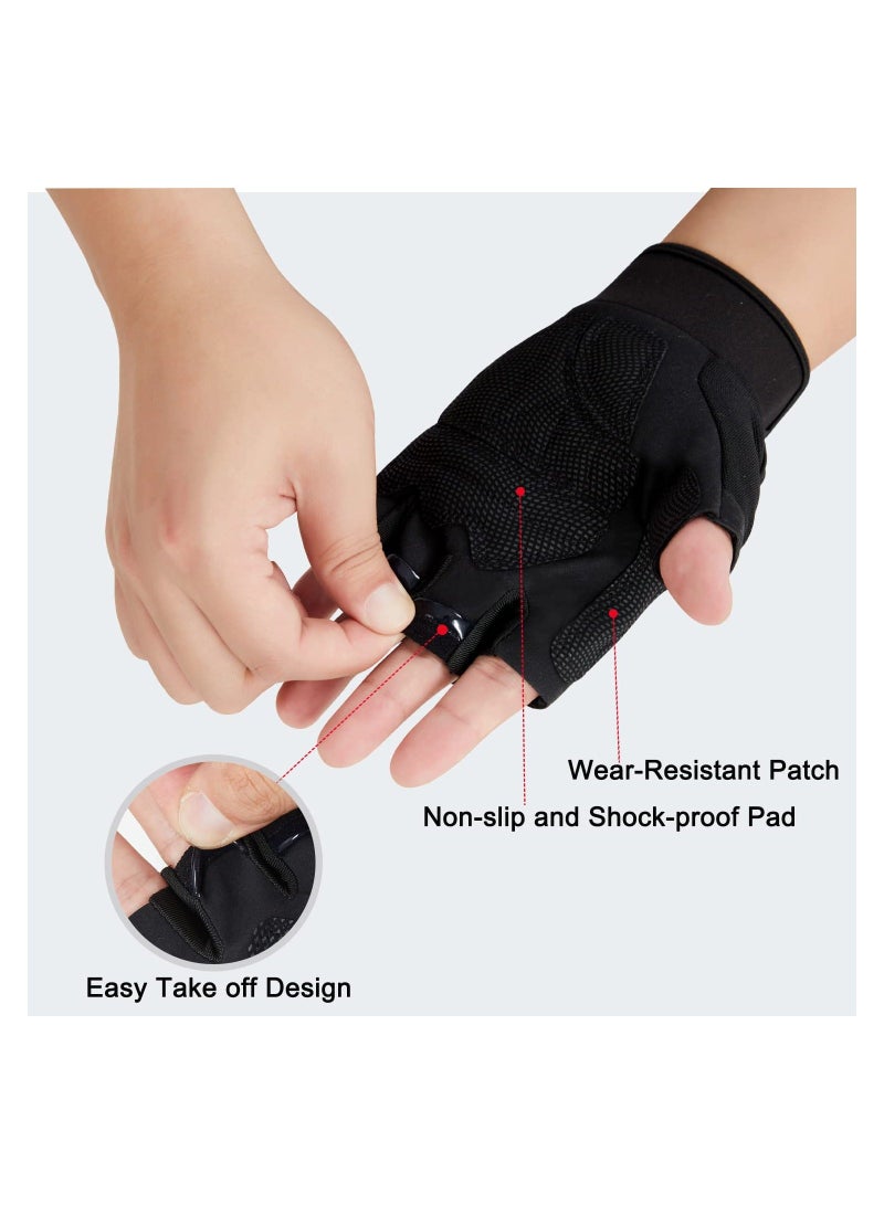 Y&D Cycling Gloves, SYOSI Fingerless Bicycle Gloves for Men Women Biking with Shock-Absorbing Padded Summer Riding Half Finger MTB Workout Sports (Black M Size) - Image 2