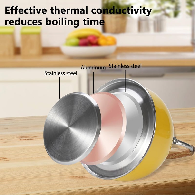foedo Tea Kettle,Whistling Tea Kettle Stovetop 2.6 Quart, Tea Pots for Stove Top Food Grade Stainless Steel,Wood Pattern Handle(Yellow),With Anti Scald Towel - Image 5