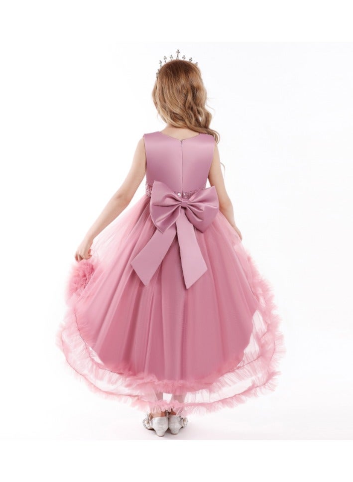 Elegant Girls' Sequin Tulle Princess Dress with Flower Appliqué — Frock for Girls, Girl Dress, Party Wear Dress for Girls, Birthday Dress for Girl, Clothes for Kids Girls, Dresses for Girls, Kids Girl Dress — Dusty Pink, 120cm (6-8Y) - Image 3