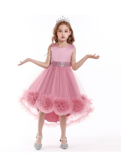 Generic Elegant Girls' Sequin Tulle Princess Dress with Flower Appliqué — Frock for Girls, Girl Dress, Party Wear Dress for Girls, Birthday Dress for Girl, Clothes for Kids Girls, Dresses for Girls, Kids Girl Dress — Dusty Pink, 120cm (6-8Y)  - Image 2