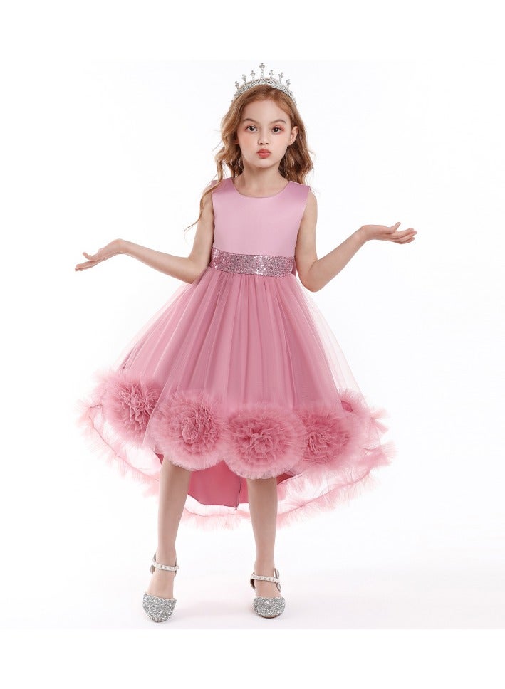 Elegant Girls' Sequin Tulle Princess Dress with Flower Appliqué — Frock for Girls, Girl Dress, Party Wear Dress for Girls, Birthday Dress for Girl, Clothes for Kids Girls, Dresses for Girls, Kids Girl Dress — Dusty Pink, 120cm (6-8Y) - Image 2