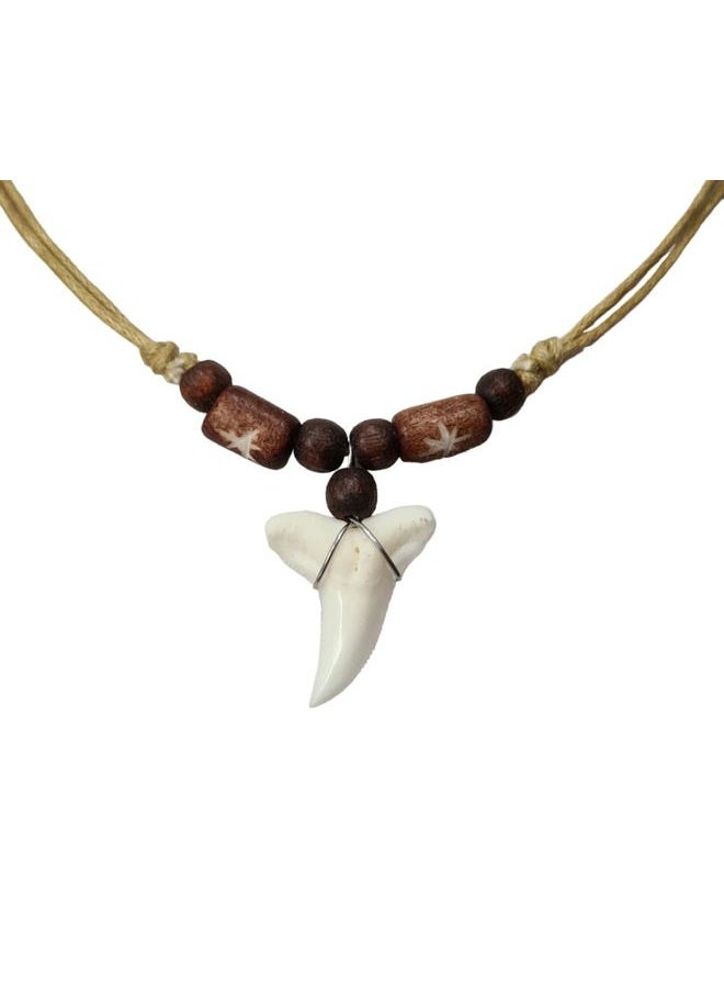 Swimmi Genuine Mako Shark Tooth Pendant Surfer Beads Cord Necklace for Men Women CA378 - Image 1
