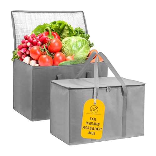 Carrywell (Not Made In China) Insulated Food Delivery Bags, Reusable Grocery Carrier, Catering, Thermal Insulation Tote Bags for Hot and Cold Food, Pizza, Uber Eats and Doordash (1, Gray, 3X-Large) - Image 1