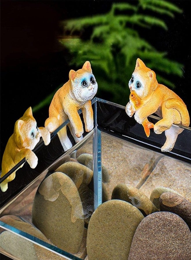 VAYINATO® 3 Pcs (Yellow) Cute Tiny Hanging Kitten Cat On Fish Tank, Flower Pot Climber Mini Cat Statue, Desktop Hanging Ornament Decoration by Petzlifeworld - Image 1