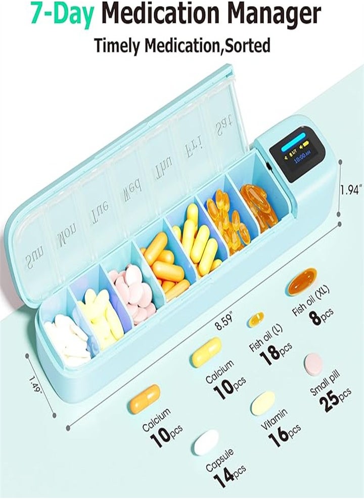 Generic - Smart Pill Organizer with Alarm, Bluetooth Daily Pill Box (7 Days with APP), Weekly Travel Pill Box, Portable Pill Reminder for Medication, Supplements, Pills and Vitamins (Green) - Image 1