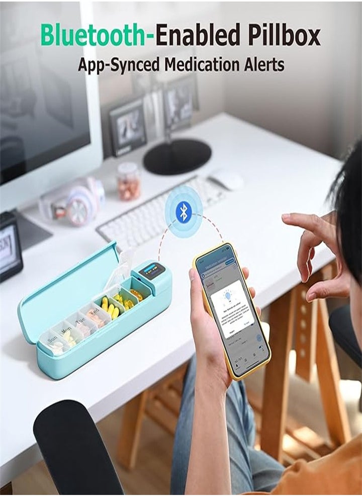 Generic - Smart Pill Organizer with Alarm, Bluetooth Daily Pill Box (7 Days with APP), Weekly Travel Pill Box, Portable Pill Reminder for Medication, Supplements, Pills and Vitamins (Green) - Image 1