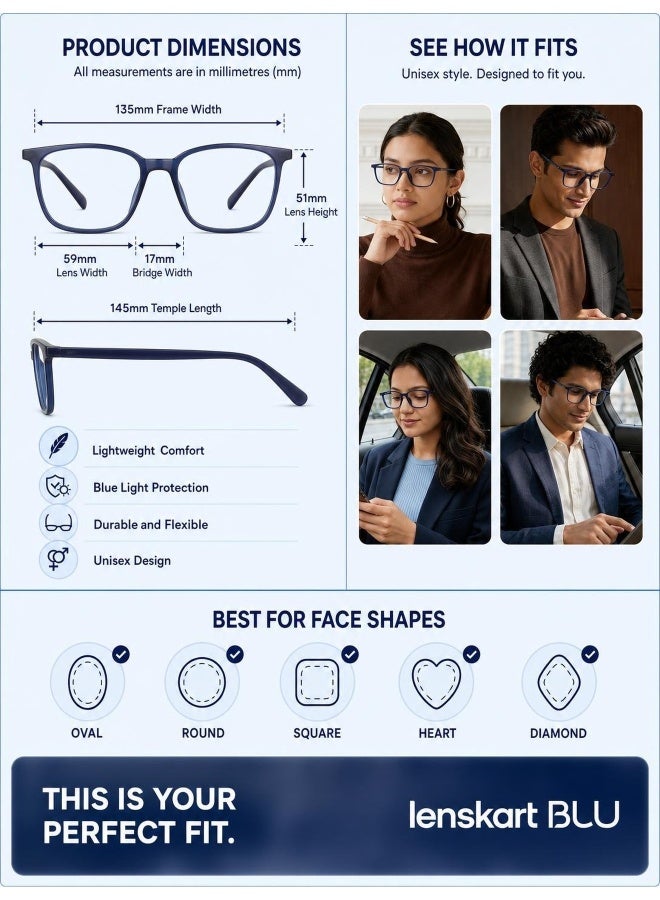 Lenskart Blu Unisex Lenskart BLU Unisex Zero Power Full Rim Bluecut & Antiglare Square Shape Computer Eyeglasses LB E13526 - 51mm - Blue - Image 5