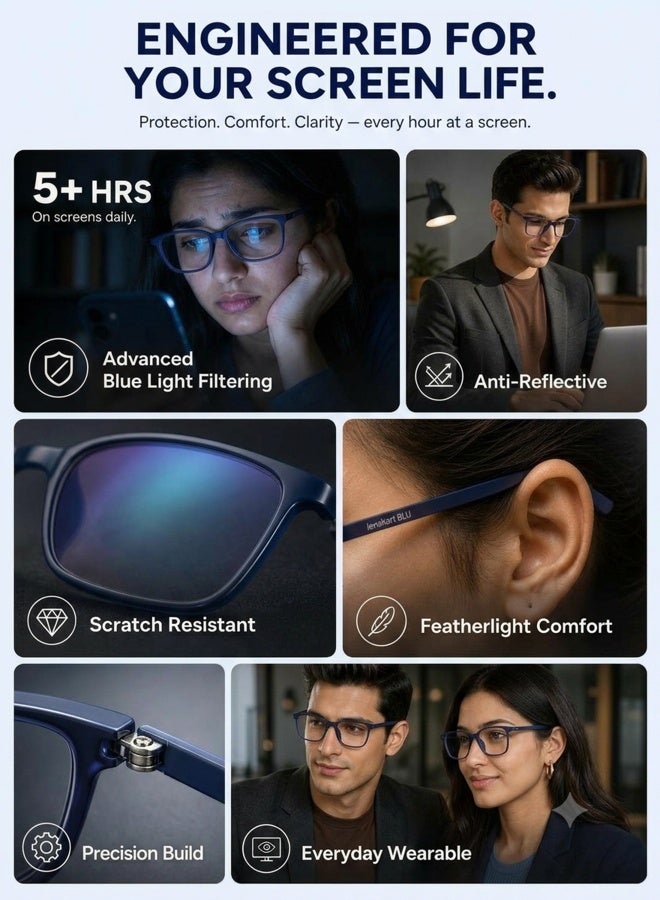 Lenskart Blu Unisex Lenskart BLU Unisex Zero Power Full Rim Bluecut & Antiglare Square Shape Computer Eyeglasses LB E13526 - 51mm - Blue - Image 2