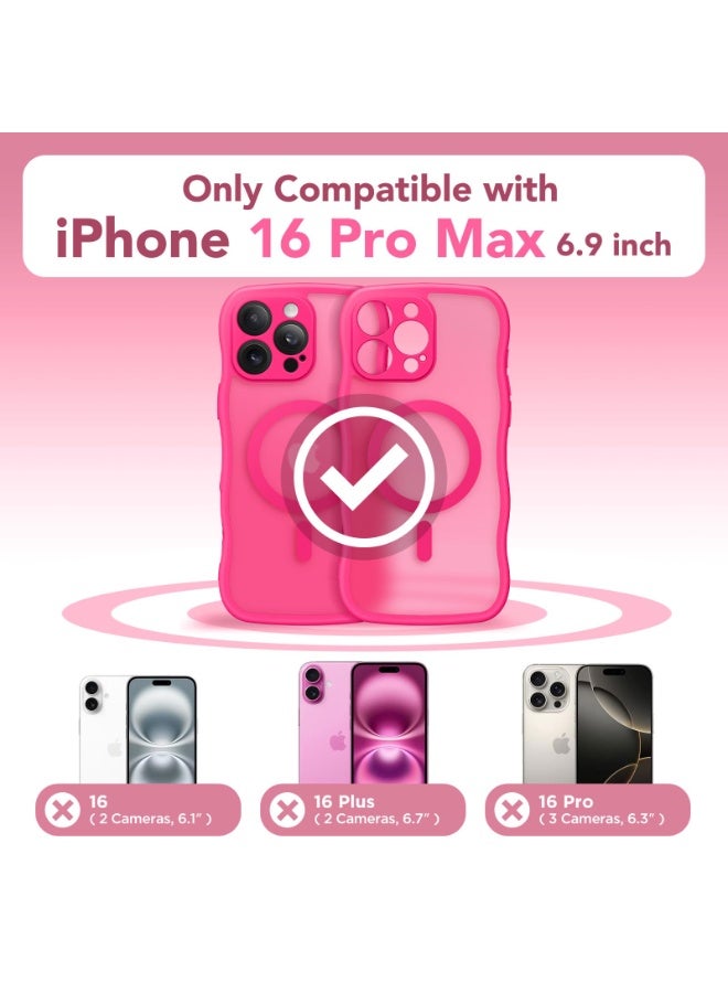 كبرارو جراب لهاتف iPhone 16 Pro Max للنساء والفتيات، مُحسّن [حماية كاملة للكاميرا] [متوافق مع MagSafe] جراب هاتف شفاف غير لامع لطيف متموج لهاتف iPhone 16 Pro Max، وردي فاقع - Image 2