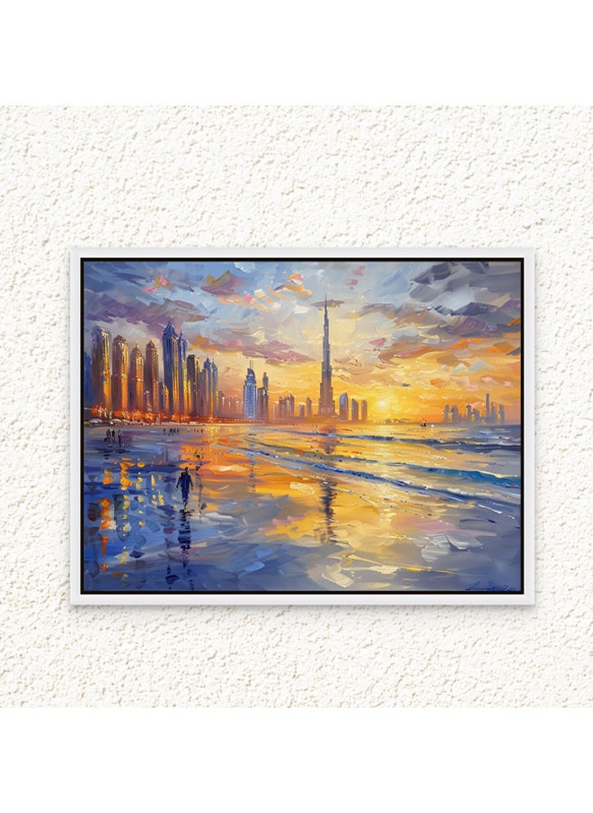 Art Decor - Art Decor Framed Canvas Abstract Painting Print of Dubai Beach Dubai Skyline Cityscape Colorful Dubai Sunset Wall Art Print Wall Decor for Office Living Room Bedroom Gifting - Image 1