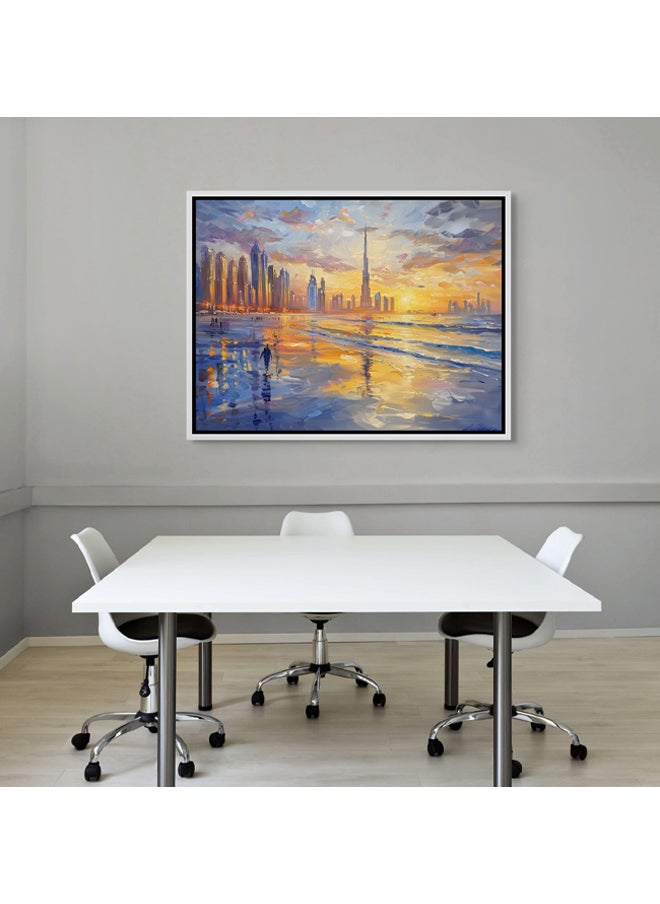 Art Decor - Art Decor Framed Canvas Abstract Painting Print of Dubai Beach Dubai Skyline Cityscape Colorful Dubai Sunset Wall Art Print Wall Decor for Office Living Room Bedroom Gifting - Image 1
