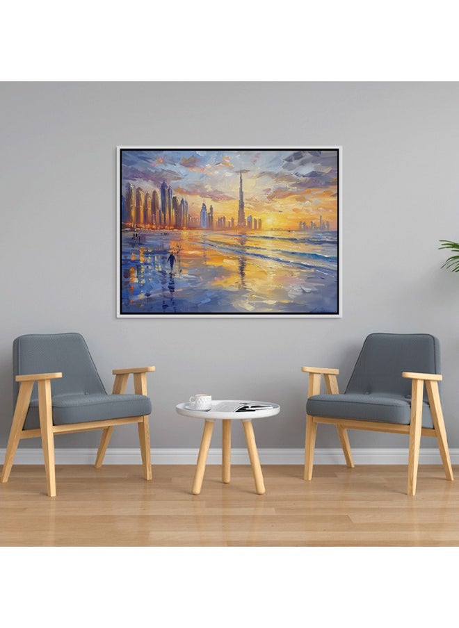 Art Decor - Art Decor Framed Canvas Abstract Painting Print of Dubai Beach Dubai Skyline Cityscape Colorful Dubai Sunset Wall Art Print Wall Decor for Office Living Room Bedroom Gifting - Image 1