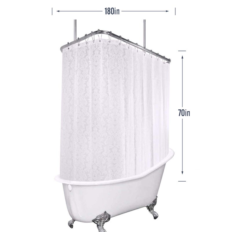 Riyidecor Clawfoot Tub Vintage Damask Shower Curtain Liner 180 x 70 Inch All Around Bathtub Wrap Around Round Freestanding Surround Oval Fancy Floral Extra Wide Heavy Duty PEVA Shower Hooks - Image 2