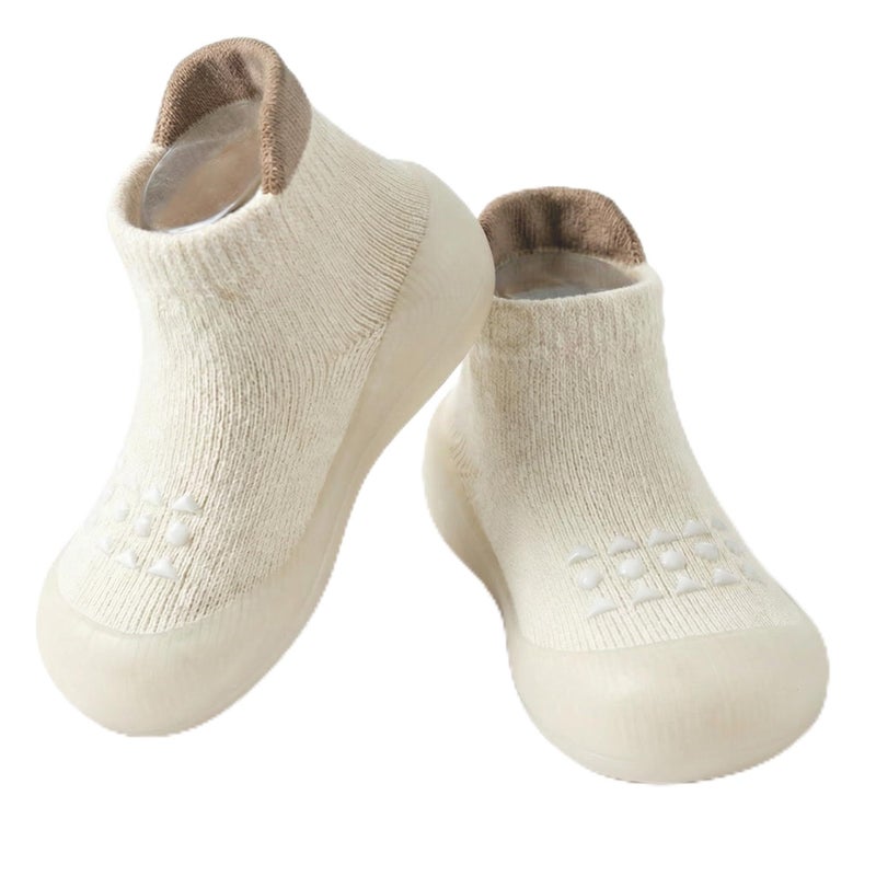 Hstyle Baby Sock Shoes Toddler Walking Shoes Infant Non-Slip Slippers Soft Rubber Sole Sneakers for Baby Boys Girls 18-24 Months Beige - Image 1