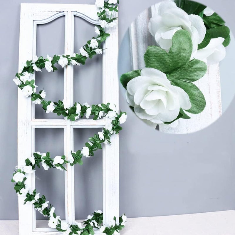 WEISPARK Fake Flowers - 4pcs 32.8 FT Artificial Rose Vine Flower Plants Hanging Rose Ivy for Home Hotel Office Wedding Party Garden Craft Art Décor (White) - Image 3