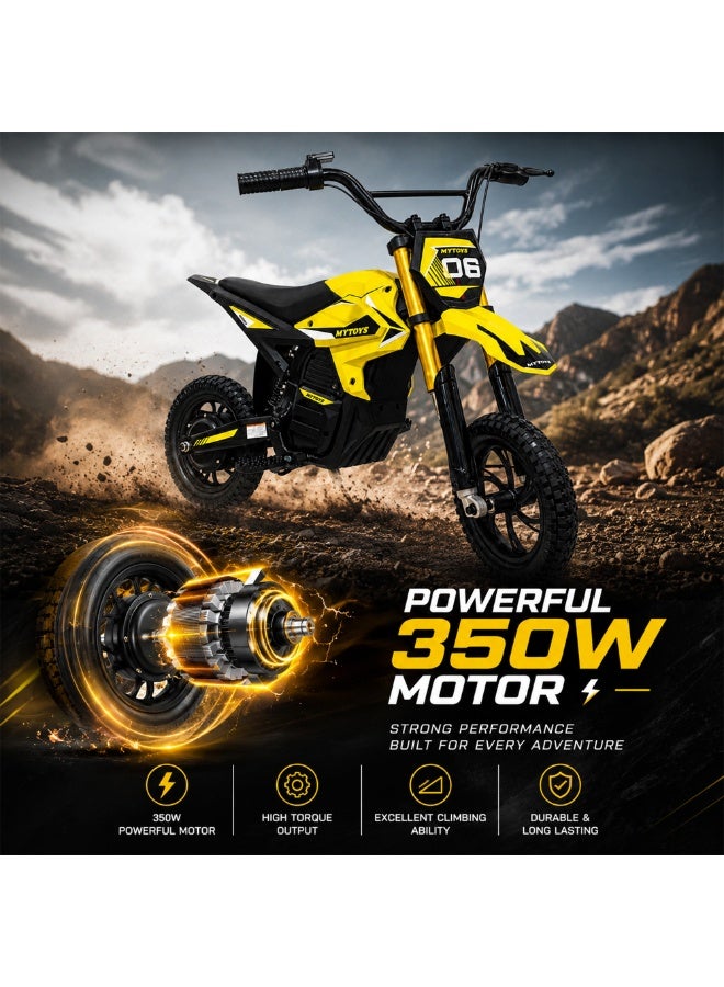 MYTOYS Electric Dirt Bike for Kids, 350W Motor, 36V Battery, 25KM/H Speed, 12-Inch Tires, Yellow - Image 5