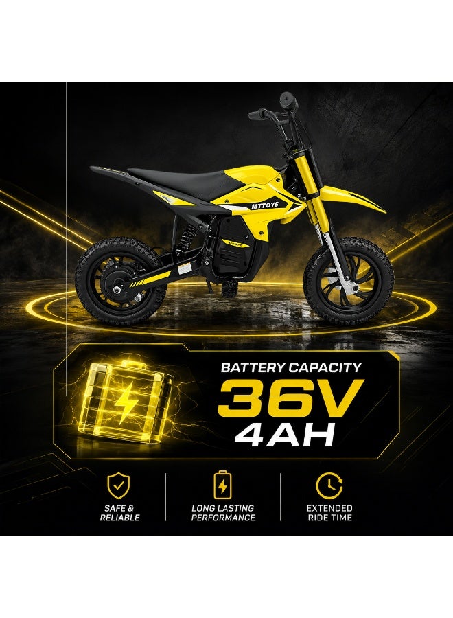 MYTOYS Electric Dirt Bike for Kids, 350W Motor, 36V Battery, 25KM/H Speed, 12-Inch Tires, Yellow - Image 3