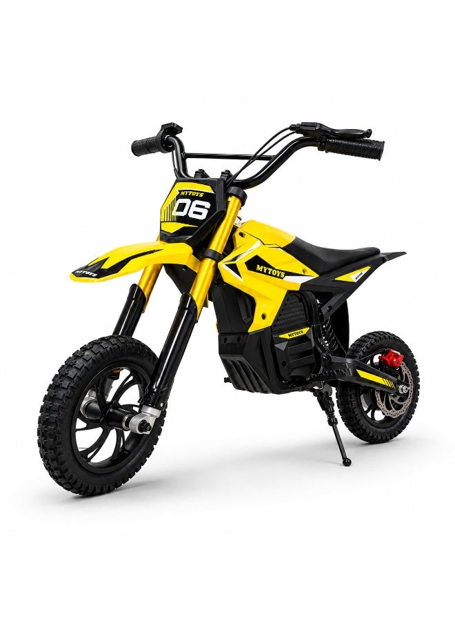 MYTOYS Electric Dirt Bike for Kids, 350W Motor, 36V Battery, 25KM/H Speed, 12-Inch Tires, Yellow - Image 1
