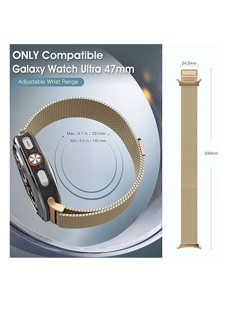سوار ساعة يد مغناطيسي من الفولاذ المقاوم للصدأ لساعة سامسونج جلاكسي ووتش 7 الترا 47 مم - جولد Samsung Galaxy Watch 7 Ultra 47mm - Image 2