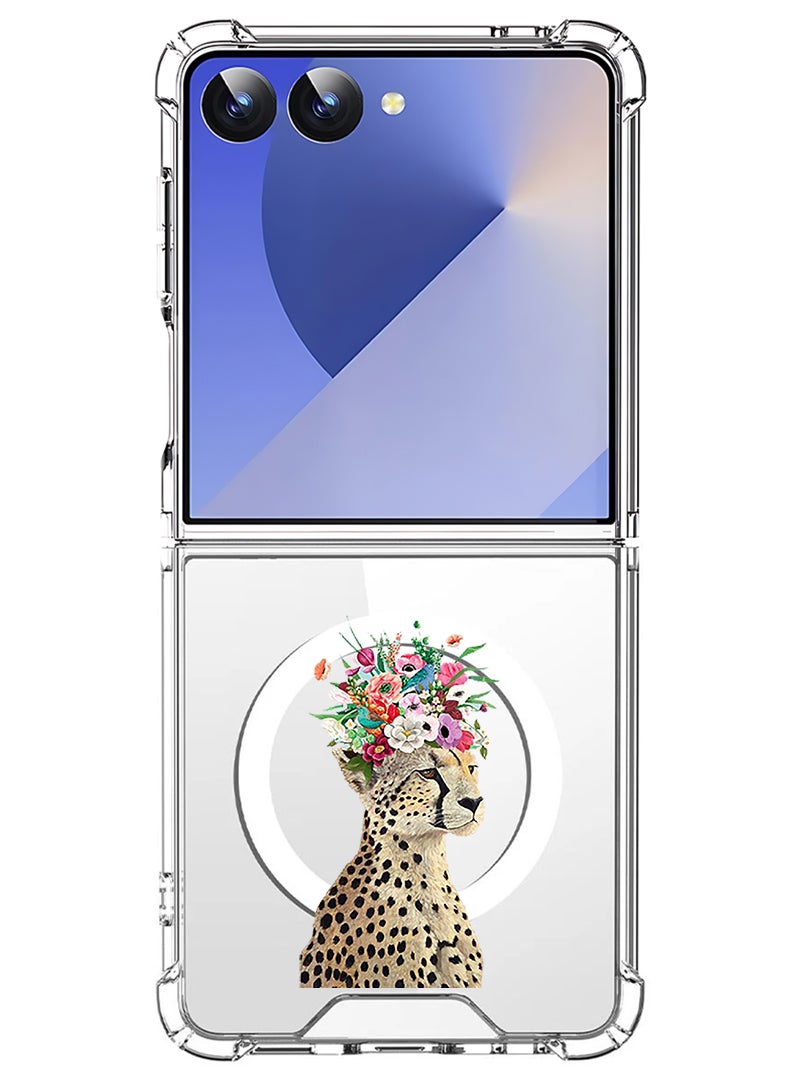 Theodor Magnetic Case for Samsung Galaxy Z Flip 7 Compatible with MagSafe Wireless Charging, Shockproof Phone Bumper Cover Cheetah Flower - Image 1
