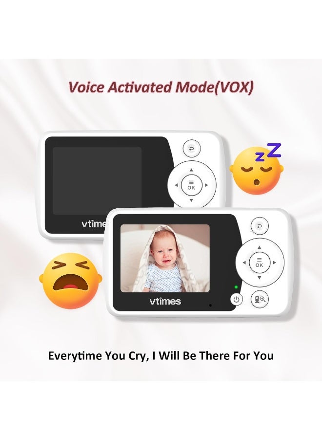 VTimes Baby Monitor with Camera and Audio, Video Baby Monitor No WiFi Night Vision, 2.4" LCD Screen Portable Baby Camera VOX Mode Pan-Tilt-Zoom Alarm and 1000ft Range - Image 5