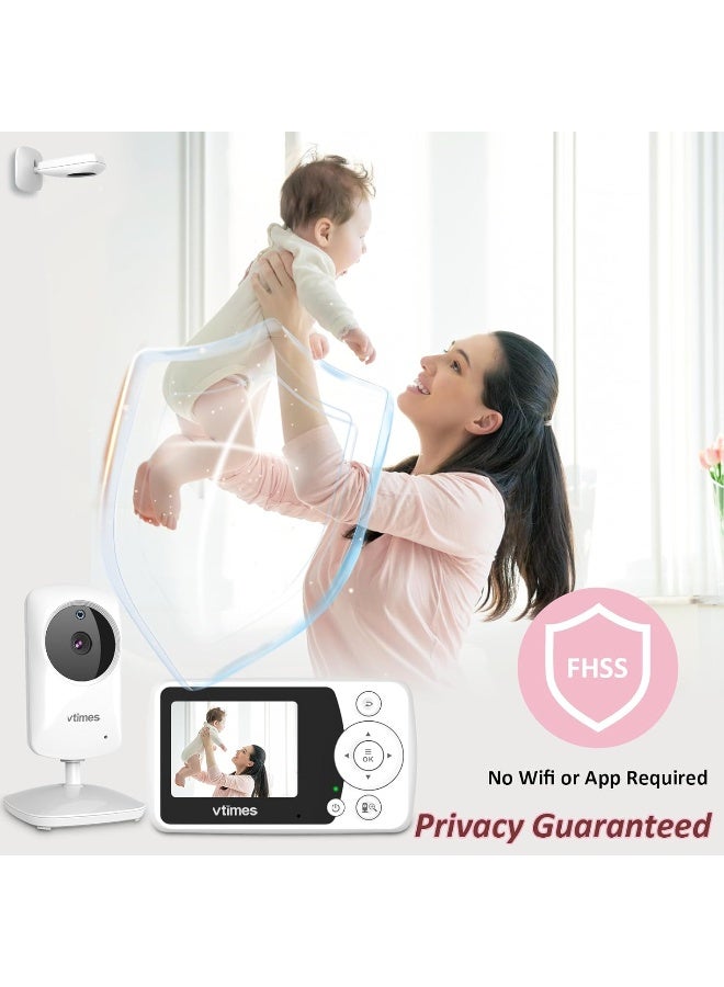 VTimes Baby Monitor with Camera and Audio, Video Baby Monitor No WiFi Night Vision, 2.4" LCD Screen Portable Baby Camera VOX Mode Pan-Tilt-Zoom Alarm and 1000ft Range - Image 2