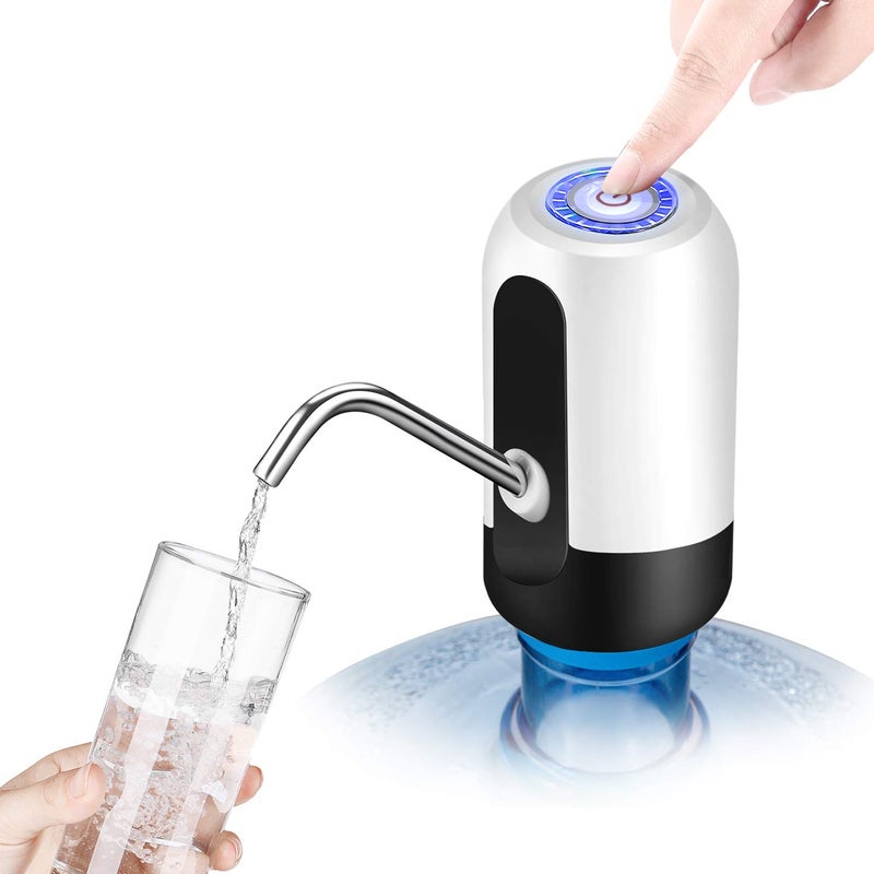 Flexzion Water Bottle Dispenser for 5/6 Gallon Jugs, Detachable Electric Cold Drink Beverage Pump w/Portable Mini Battery Box, Top Loading Type for Desktop Countertop Home Kitchen Office, White - Image 1