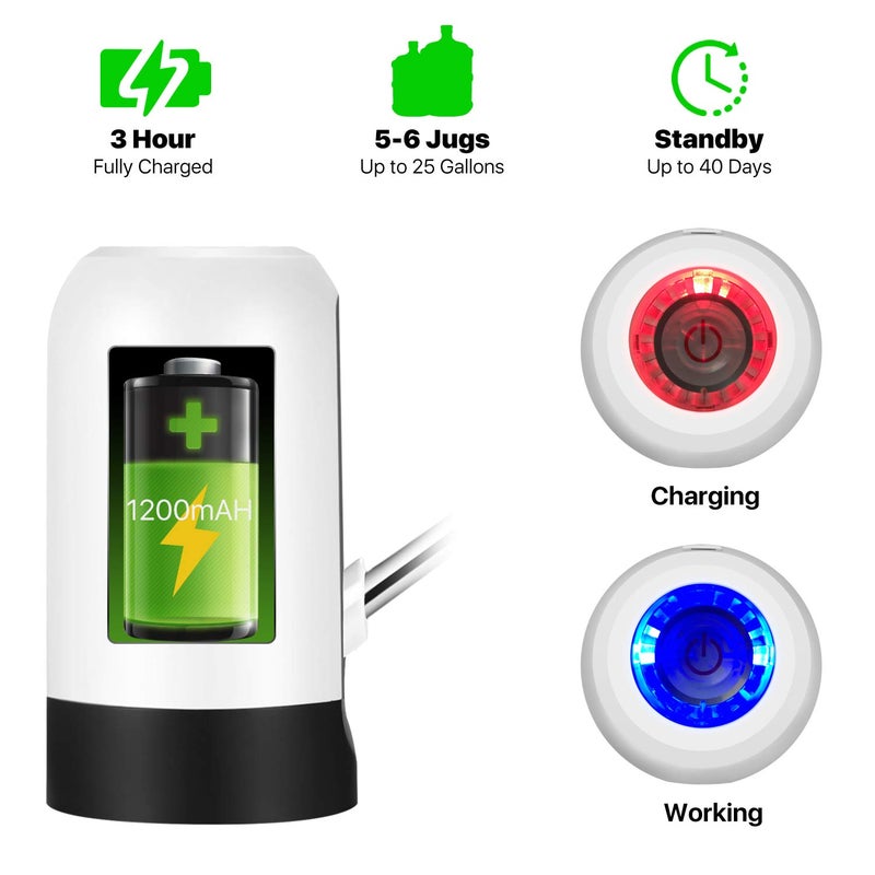 Flexzion Water Bottle Dispenser for 5/6 Gallon Jugs, Detachable Electric Cold Drink Beverage Pump w/Portable Mini Battery Box, Top Loading Type for Desktop Countertop Home Kitchen Office, White - Image 3