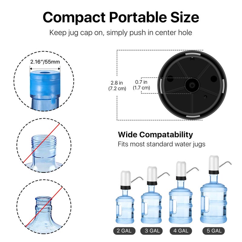 Flexzion Water Bottle Dispenser for 5/6 Gallon Jugs, Detachable Electric Cold Drink Beverage Pump w/Portable Mini Battery Box, Top Loading Type for Desktop Countertop Home Kitchen Office, White - Image 2