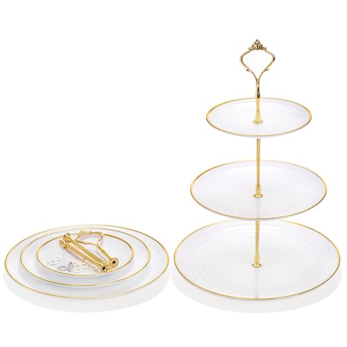 Goaste 3 Pack Tiered Cupcake Stand, Plastic Cupcake Stand Tower, 3 Tier Round Shape Dessert Serving Tray, White Cookie Candy Buffet Stand for Tea Party, Baby Shower, Wedding, Birthday, Christmas - Image 4