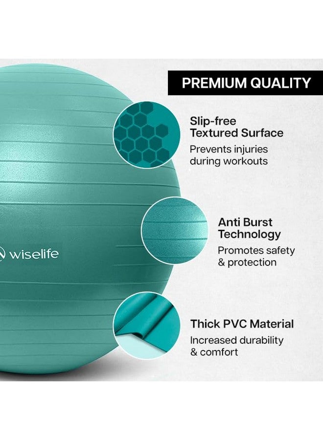 WISELIFE كرة جيم ويسلايف، كرة علاج طبيعي لليوغا في المنزل، كرة تمرين للاستقرار، لياقة بدنية، مضادة للانفجار، كرسي توازن مقاوم للانزلاق للمكتب، سويسري مع مضخة هواء (تركواز، 55 سم) - Image 2