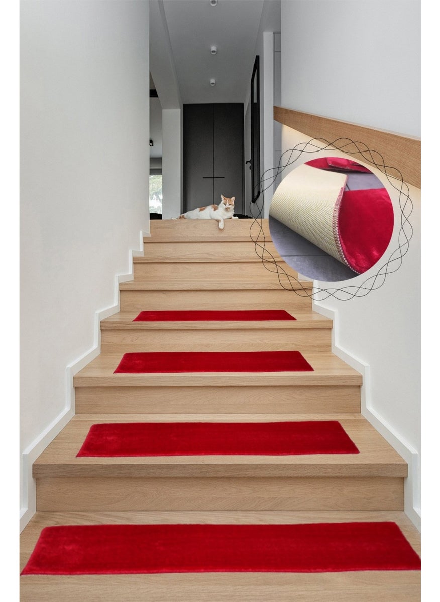 Bonny Home Comfort Claret Red (5 Pieces) Stair Carpet Puffidik Plush Non-Slip Leather Based Step Mat  - Image 1