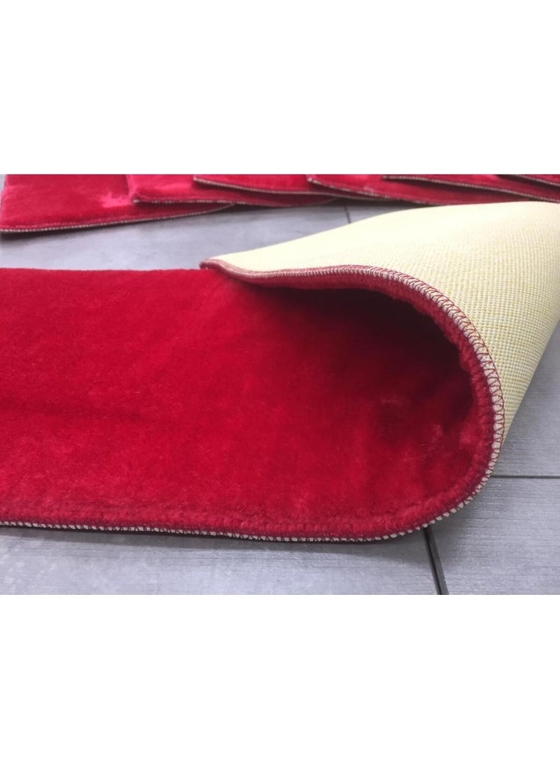 Bonny Home Comfort Claret Red (5 Pieces) Stair Carpet Puffidik Plush Non-Slip Leather Based Step Mat  - Image 5