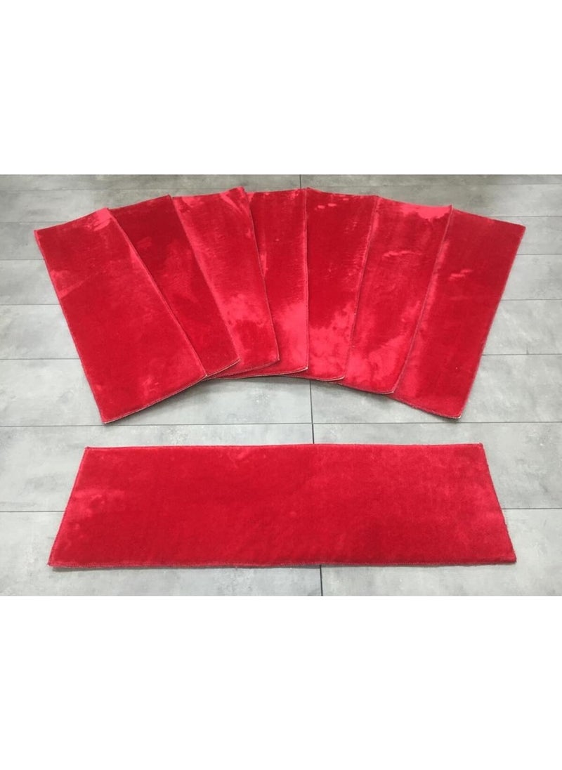 Bonny Home Comfort Claret Red (5 Pieces) Stair Carpet Puffidik Plush Non-Slip Leather Based Step Mat  - Image 2