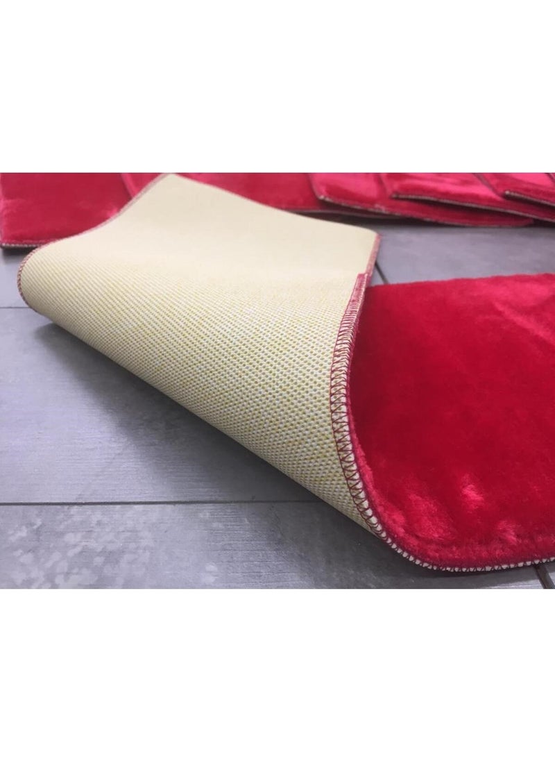 Bonny Home Comfort Claret Red (5 Pieces) Stair Carpet Puffidik Plush Non-Slip Leather Based Step Mat  - Image 3