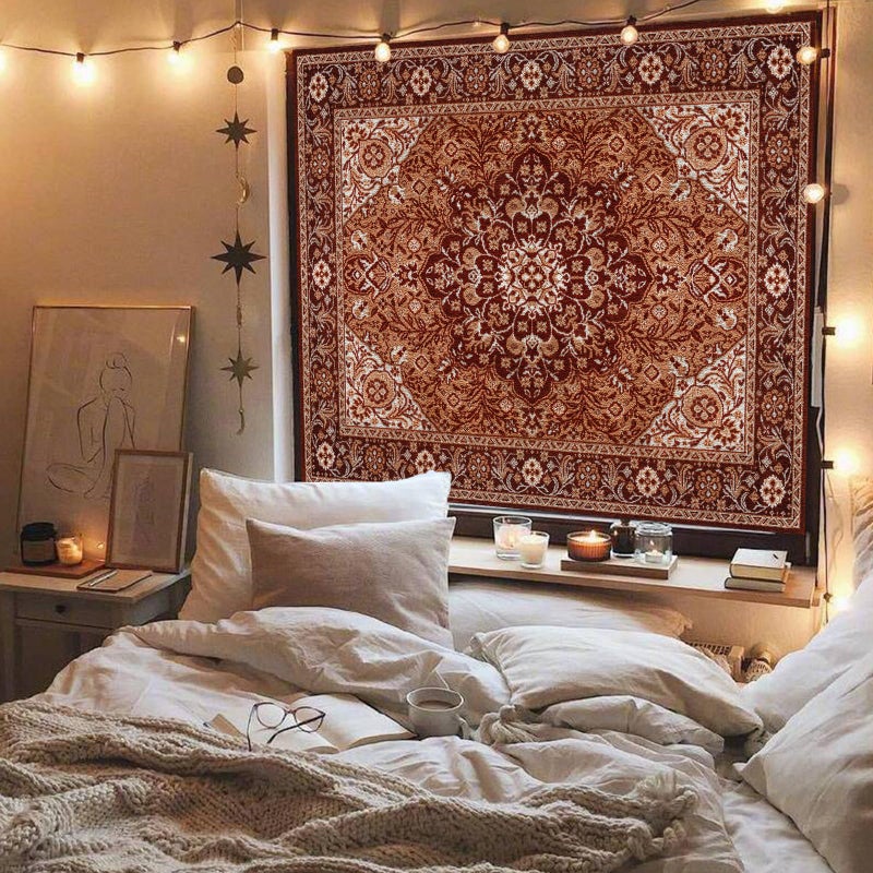 Apdidl Boho Mandala Hippie Wall Tapestry for Bedroom Aesthetic, Indian Bohemian Floral Tapestries Art Decor, Vintage Orange Fabric Vertical Wall Hanging for Living Room Dorm 51" X 60" - Image 3