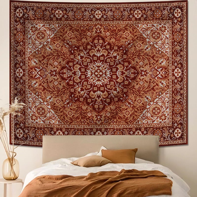 Apdidl Boho Mandala Hippie Wall Tapestry for Bedroom Aesthetic, Indian Bohemian Floral Tapestries Art Decor, Vintage Orange Fabric Vertical Wall Hanging for Living Room Dorm 51" X 60" - Image 1