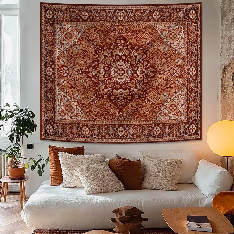 Apdidl Boho Mandala Hippie Wall Tapestry for Bedroom Aesthetic, Indian Bohemian Floral Tapestries Art Decor, Vintage Orange Fabric Vertical Wall Hanging for Living Room Dorm 51" X 60" - Image 2