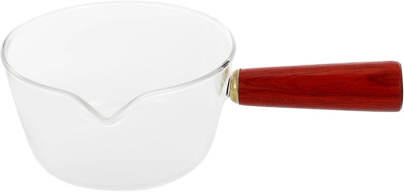 Glass Milk Heating Pot Small Size with Wooden Handle, Non-stick Multipurpose Milk Pan for Food and Home Breakfast Cooking - Image 1