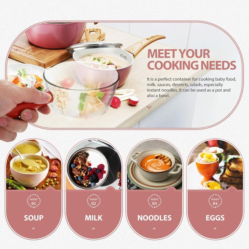 Glass Milk Heating Pot Small Size with Wooden Handle, Non-stick Multipurpose Milk Pan for Food and Home Breakfast Cooking - Image 3