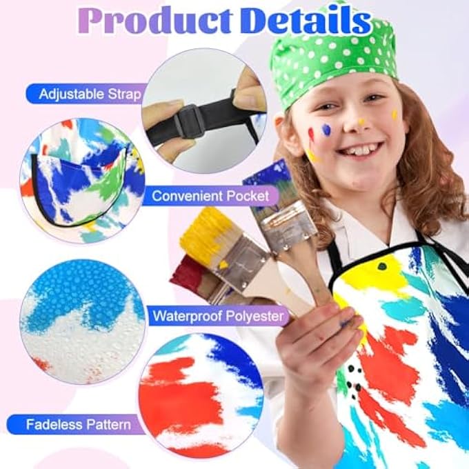 CHILDREN'S WATERPROOF ART APRON WITH POCKET AND SLEEVES, ADJUSTABLE GRAFFITI APRON FOR BOYS AND GIRLS, PERFECT FOR PAINTING, BAKING, AND WATER PLAY, AGES 5-8 - Image 4