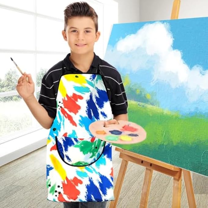 CHILDREN'S WATERPROOF ART APRON WITH POCKET AND SLEEVES, ADJUSTABLE GRAFFITI APRON FOR BOYS AND GIRLS, PERFECT FOR PAINTING, BAKING, AND WATER PLAY, AGES 5-8 - Image 2