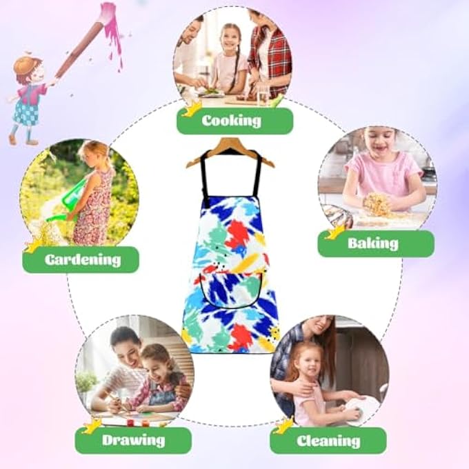 CHILDREN'S WATERPROOF ART APRON WITH POCKET AND SLEEVES, ADJUSTABLE GRAFFITI APRON FOR BOYS AND GIRLS, PERFECT FOR PAINTING, BAKING, AND WATER PLAY, AGES 5-8 - Image 5