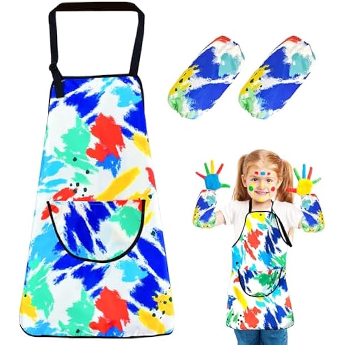 CHILDREN'S WATERPROOF ART APRON WITH POCKET AND SLEEVES, ADJUSTABLE GRAFFITI APRON FOR BOYS AND GIRLS, PERFECT FOR PAINTING, BAKING, AND WATER PLAY, AGES 5-8 - Image 1