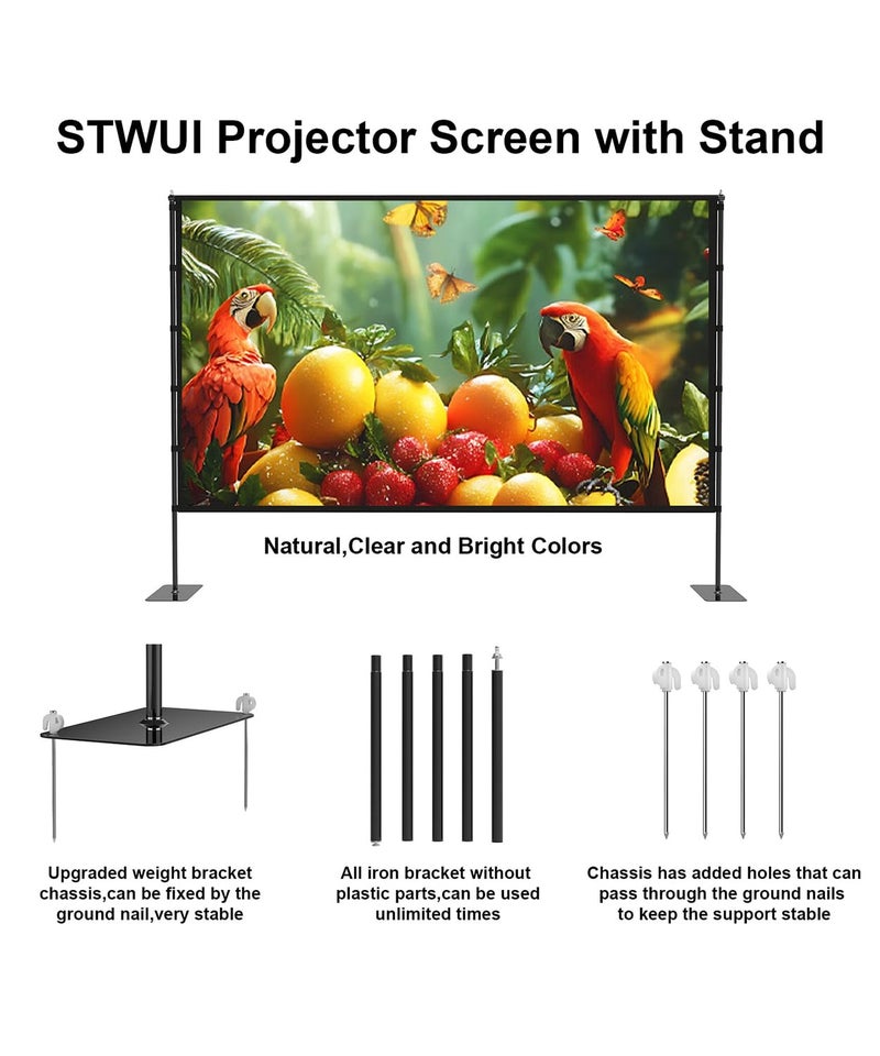 STWUI Projector Screen with Stand - 100 Inch Outdoor Projector Screen Portable Projector Screens 16:9 4K HD Outdoor Movie Screen with Carry Bag Can Enioy Home Theater Projection Screen - Image 5