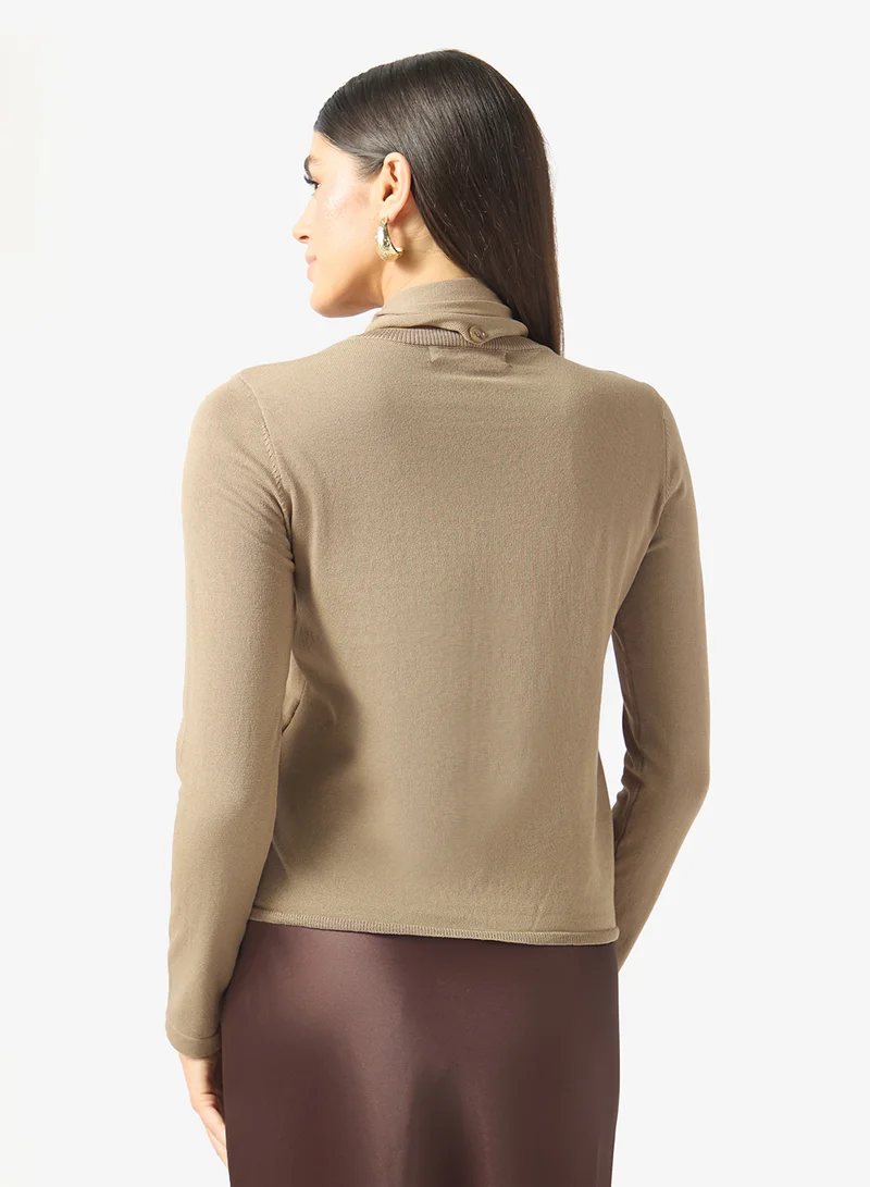 Vero Moda Aida Buttoned Long Sleeve Scarf Neck Cardigan