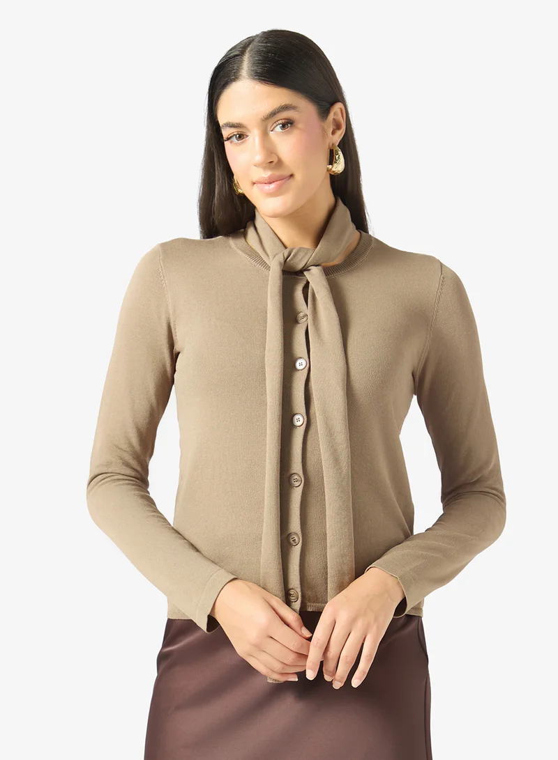 Vero Moda Aida Buttoned Long Sleeve Scarf Neck Cardigan