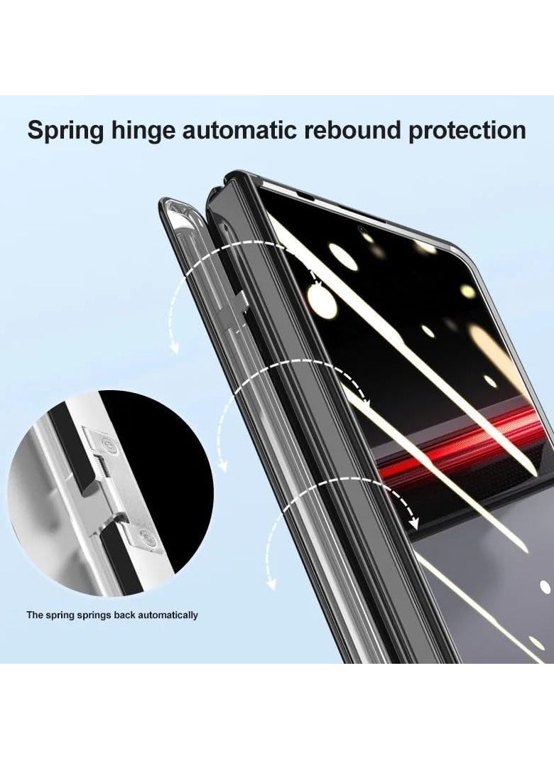 Case Compatible with Honor Magic V2 RSR Porsche Design, Clear Transparent Case with Privacy Screen Protector and Kickstand, Spring Hinge All-inclusive Camera Protection Cover