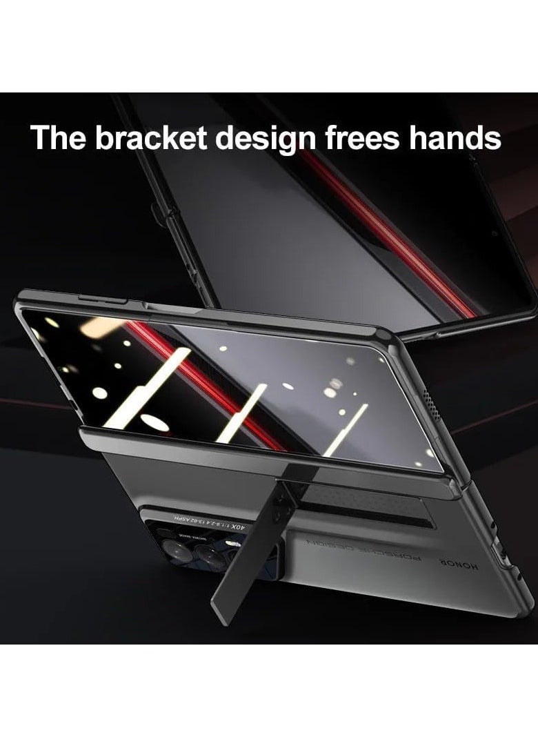 Case Compatible with Honor Magic V2 RSR Porsche Design, Clear Transparent Case with Privacy Screen Protector and Kickstand, Spring Hinge All-inclusive Camera Protection Cover